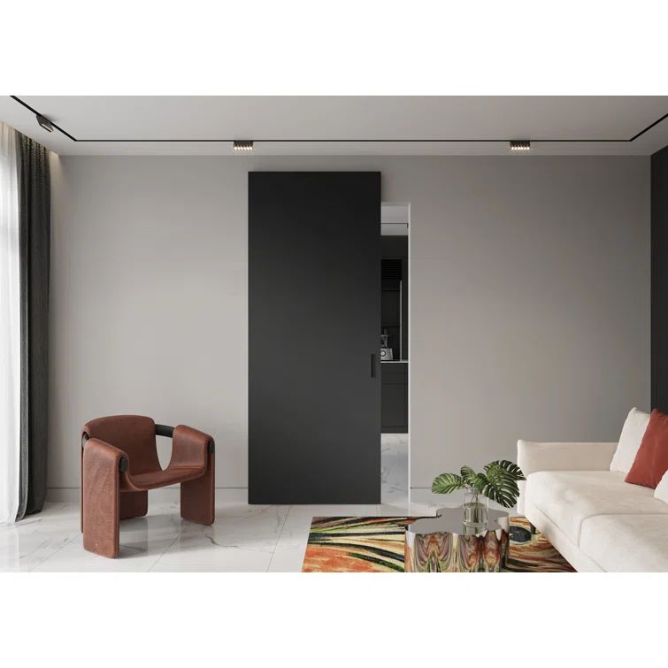 Optima Black Matte Solid Composite Core Sliding Barn Door Kit