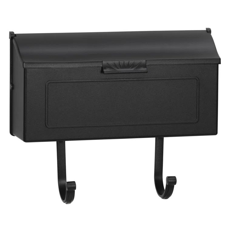 Black Cast Aluminum Wall Mounted Mailbox with Newspaper Hooks