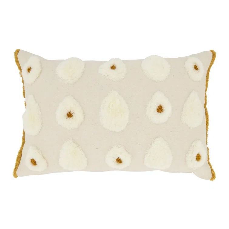 Dreamy Pom Pom White Rectangular Throw Pillow with Furry Detailing