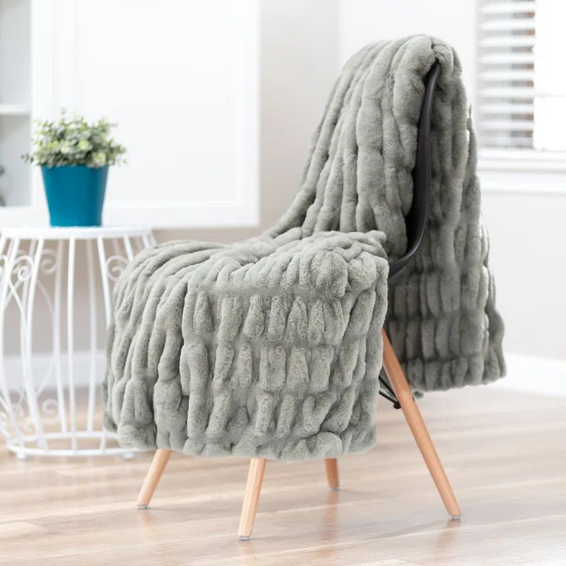 Tan Sage 50" x 65" Reversible Faux Fur Throw Blanket