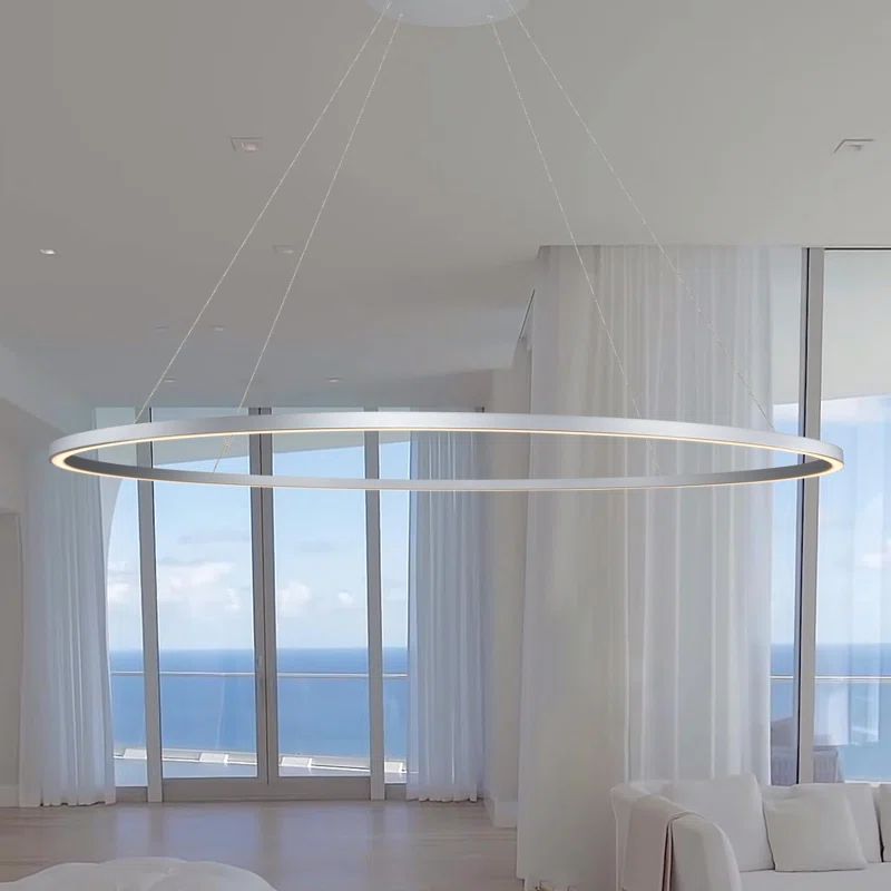 Tania Sleek Circular Adjustable LED Chandelier in Satin Silver
