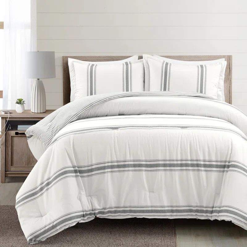 California King Dark Gray Cotton Reversible Comforter Set