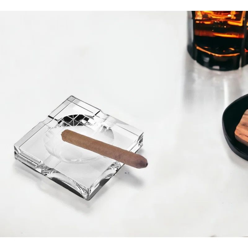 Handcrafted Clear Optical Crystal Square Cigar Ashtray