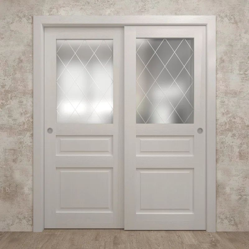 72 x 80 White Oak Sliding Closet Bypass Doors with Opaque Glass