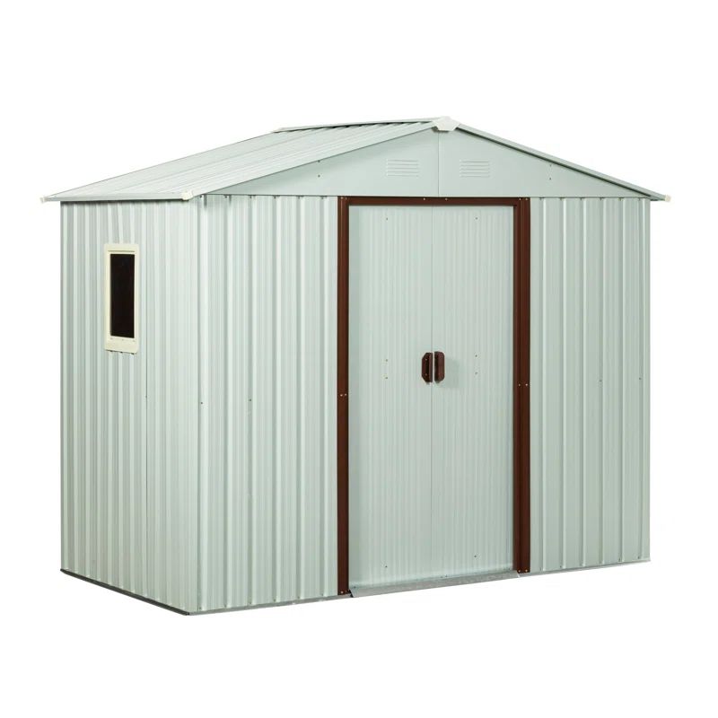 White and Brown 8ft x 4ft Metal Garden Storage Shed with Window
