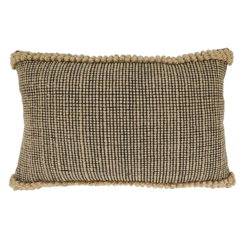 Rustic Beige and Black Woven Outdoor Throw Pillow Cover, 14"x22"