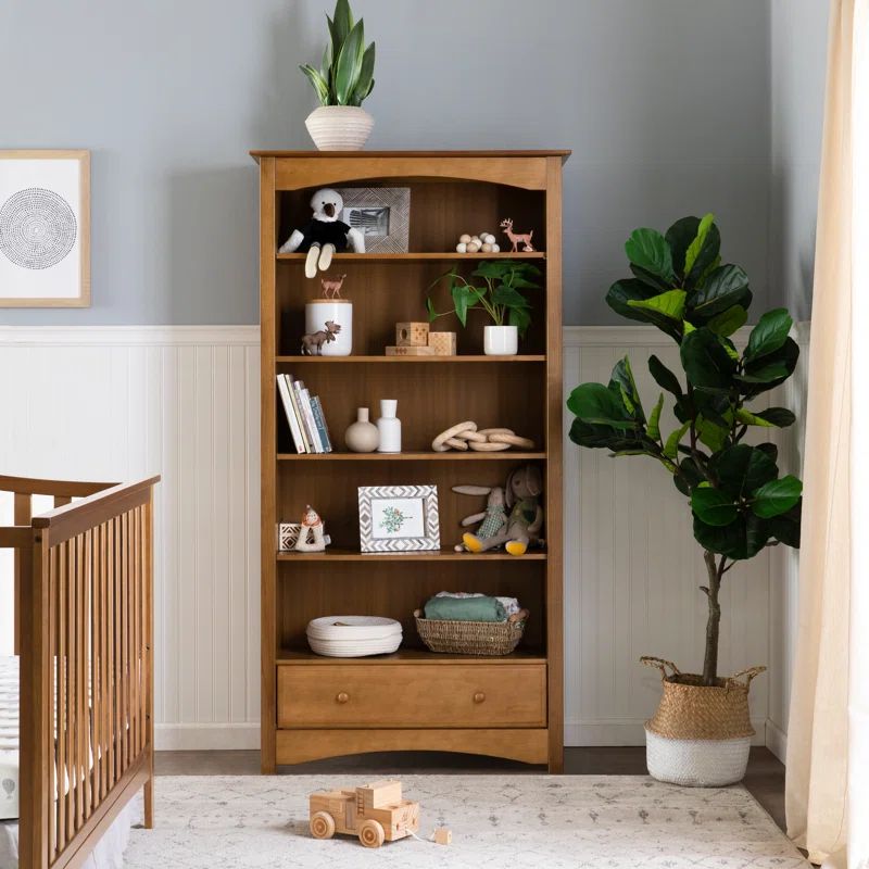 Espresso Adjustable 75'' Kids Bookcase with Spacious Drawer