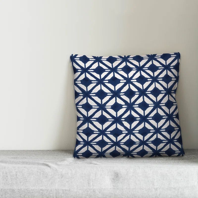 Navy and White Geometric Polyester Euro Pillow Cover