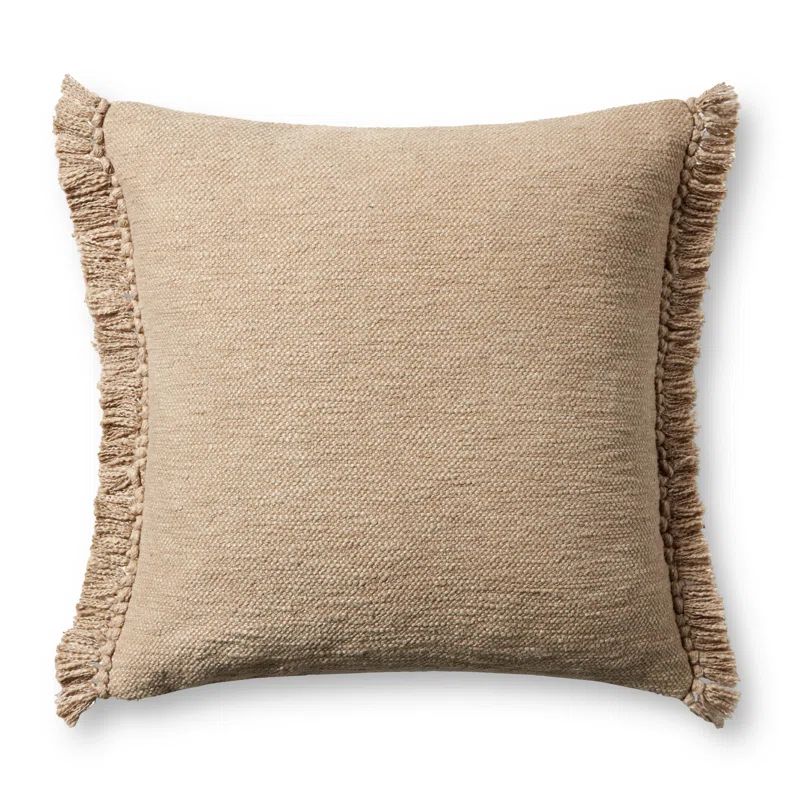 Beige 22" Square Cotton Polyester Rayon Modern Throw Pillow