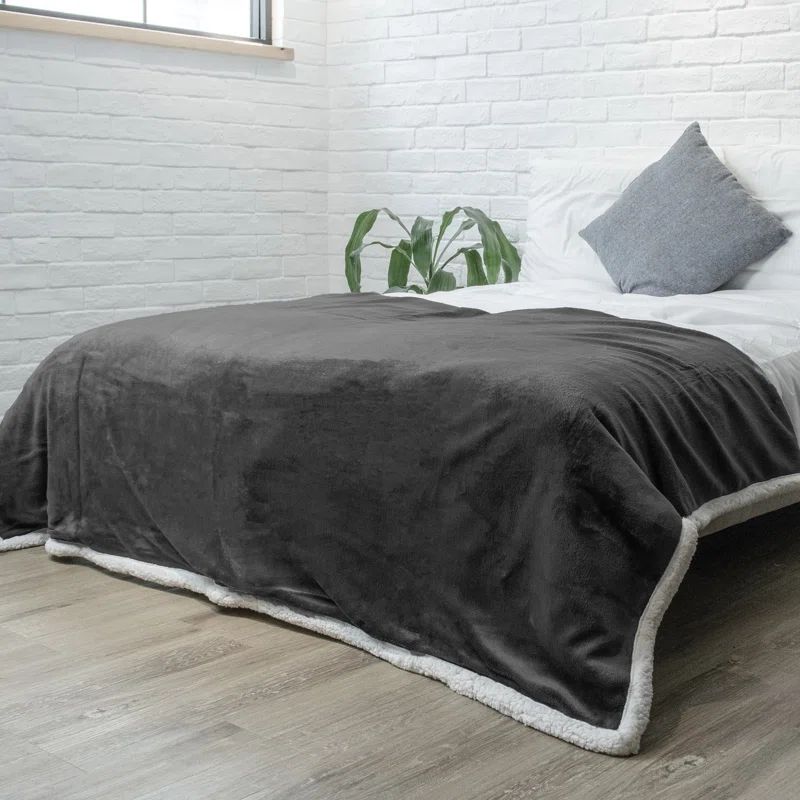 Charcoal Reversible Sherpa Fleece Throw Blanket 50" x 60"