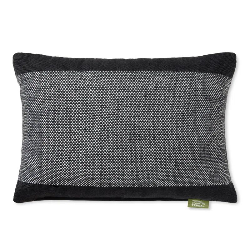 Black and Ivory Recycled Material Outdoor Pillow