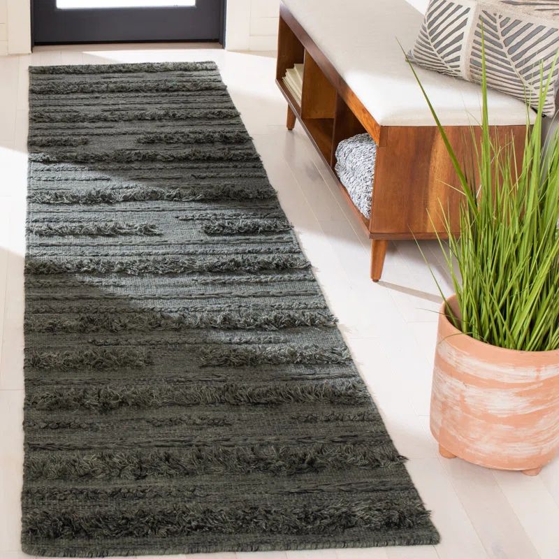 Charcoal and Ivory Handwoven Wool Runner Rug