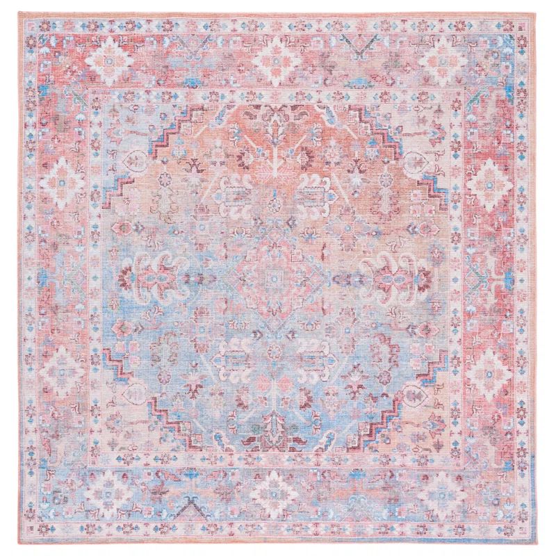 Serapi Rust and Blue Square Hand-Knotted Washable Rug