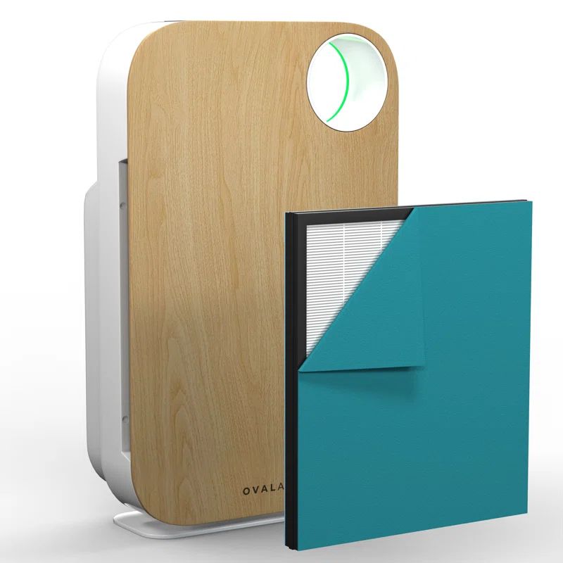 Light Wood and White HEPA Air Purifier with Interchangeable Covers