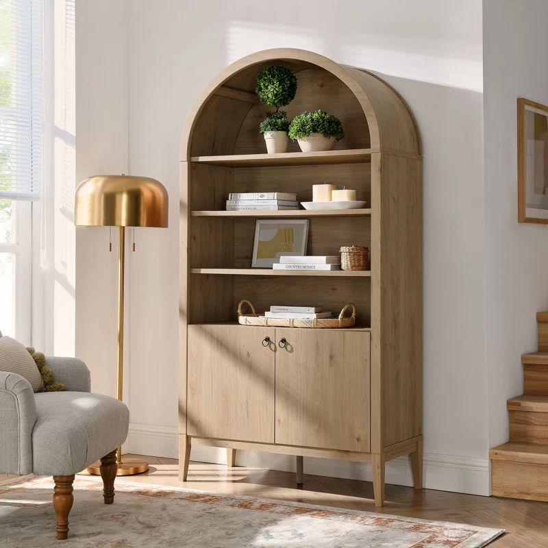 Nolan Light Oak Tall Arched Storage Cabinet with Adjustable Shelves