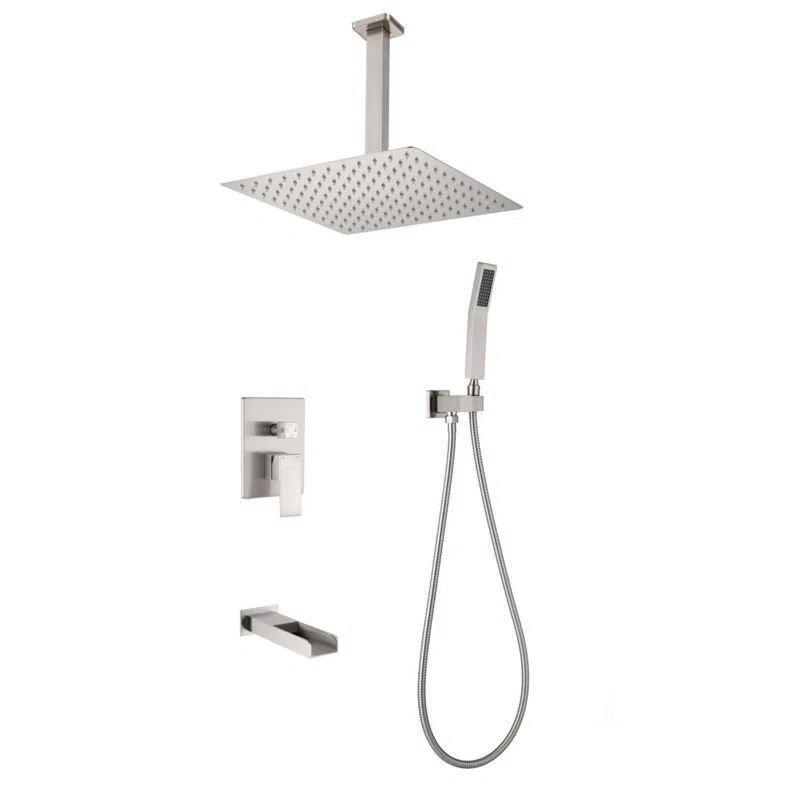 Brushed Nickel Wall Mounted Rain Shower System with Handheld