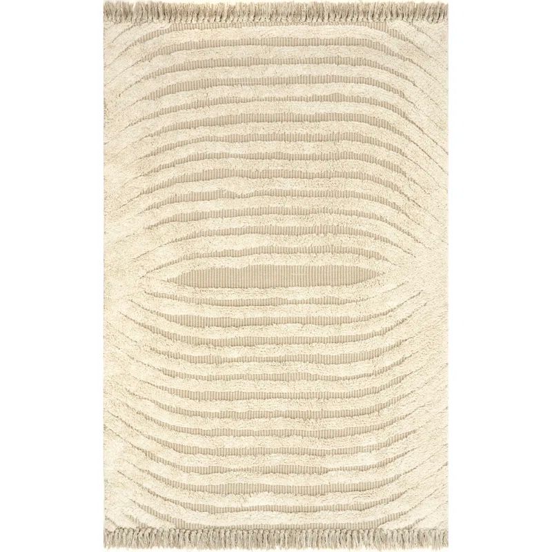 Ivory Hand-Tufted Wool and Cotton Shag Rug 4' x 6'