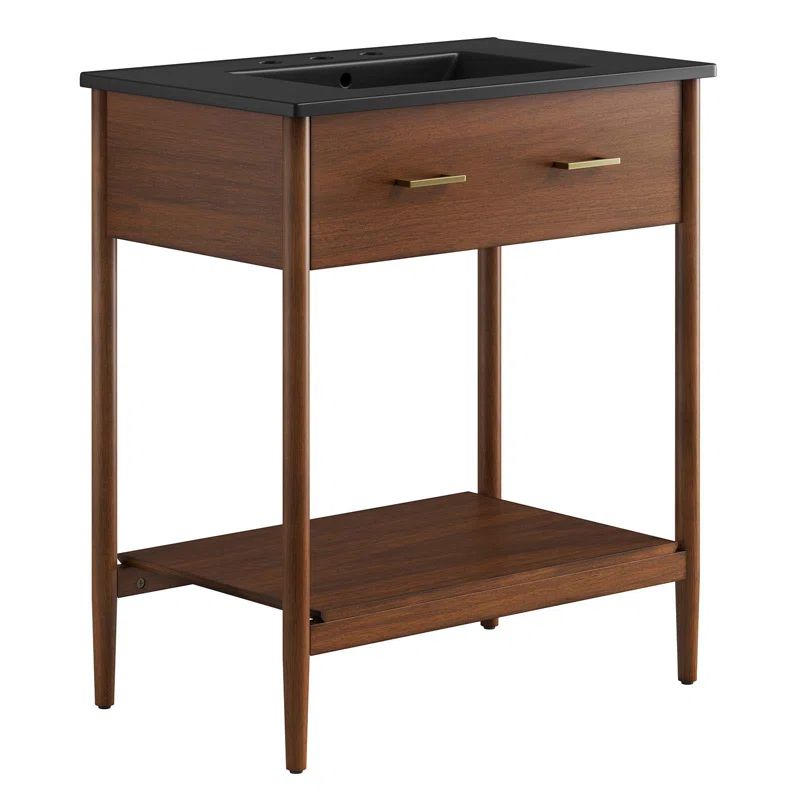 Zaire 30'' Walnut Black Single Bathroom Vanity with Ceramic Top