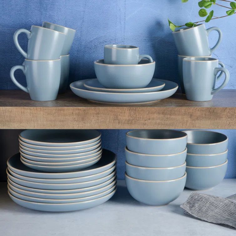 Blue Ceramic 32-Piece Dinnerware Set for 8
