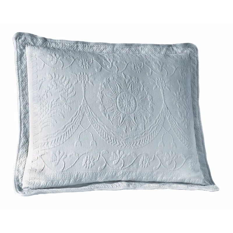 King Size Blue Cotton Embroidered Matelasse Sham