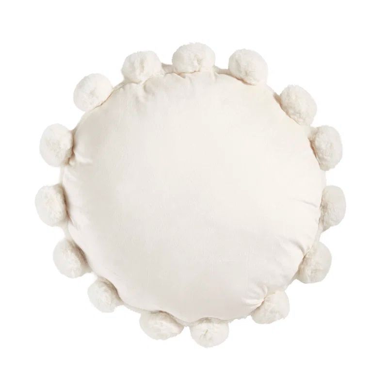 White Round Faux Fur Pom Pom Throw Pillow