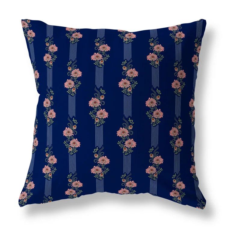 Blue and Pink Floral Reversible Square Throw Pillow