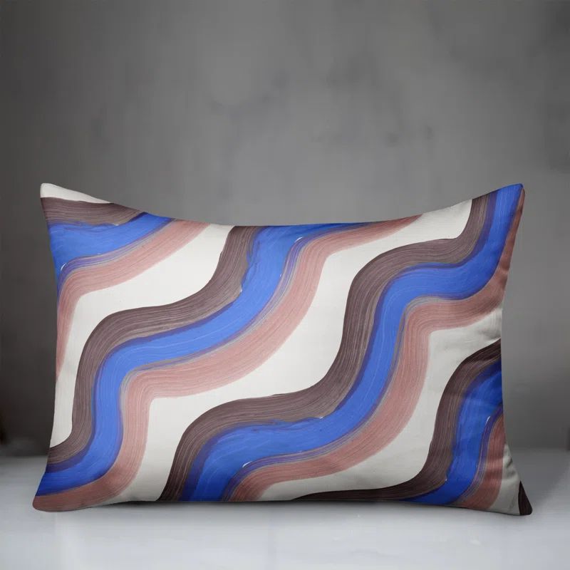 Blue and Pink Waves Rectangular Indoor/Outdoor Pillow