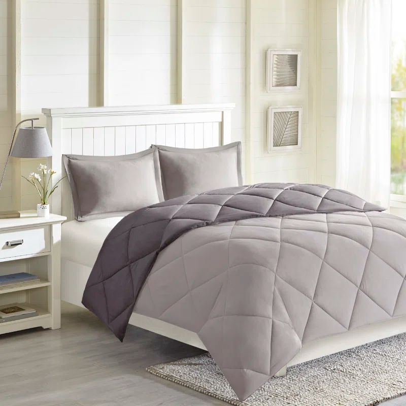 King Charcoal/Grey Reversible Down Alternative Microfiber Comforter Set