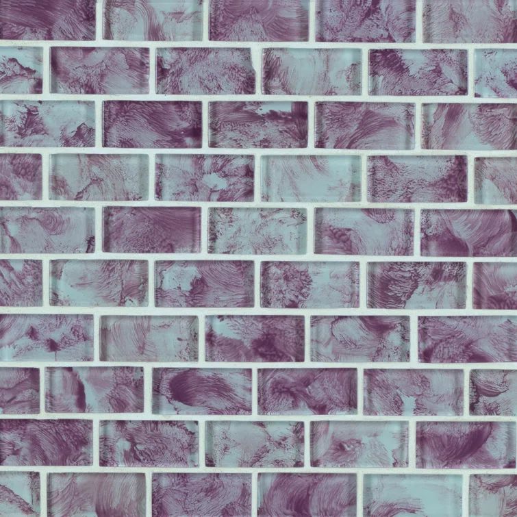 Purple Breeze Hand-Painted Glass Mosaic Wall Tile, 12" x 12"
