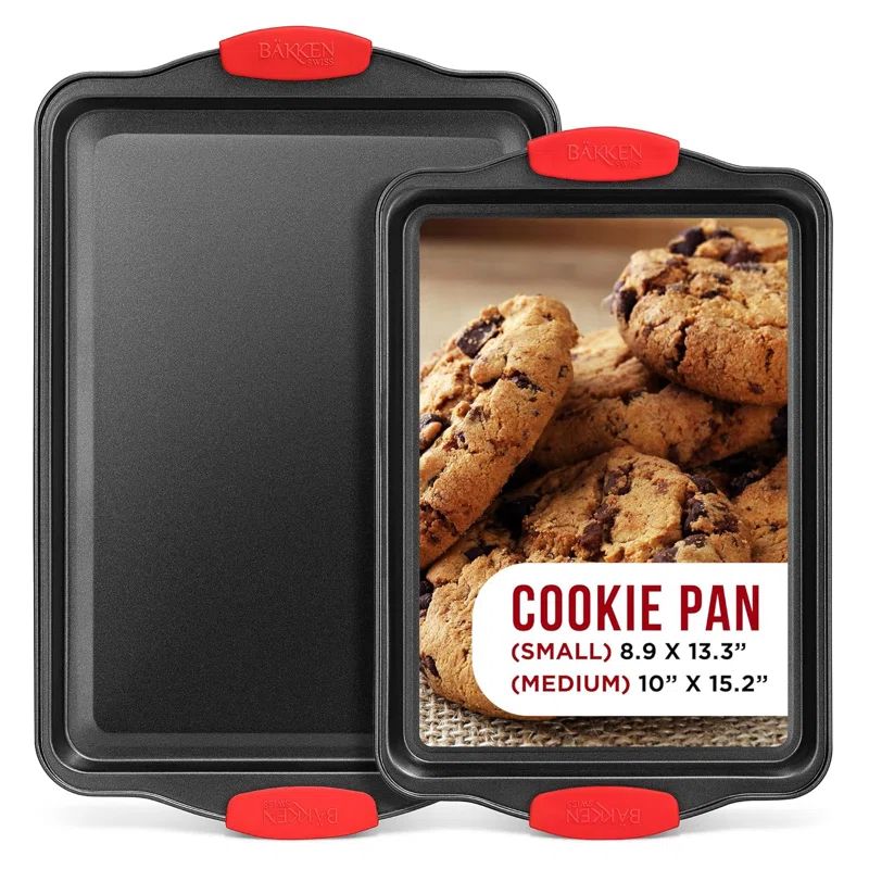 Nonstick Carbon Steel Cookie Sheet Pan Set with Red Handles