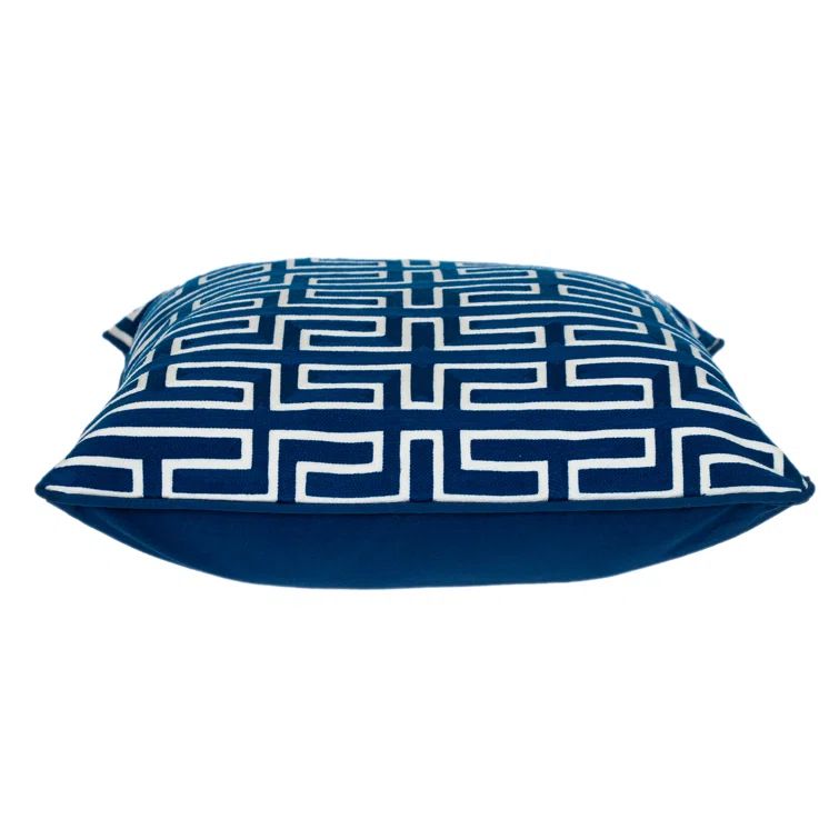 20" x 20" Blue and White Embroidered Geometric Square Pillow