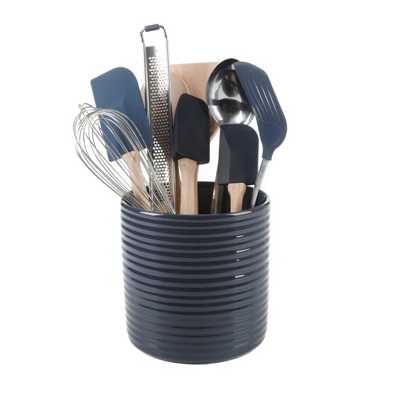 Navy Blue 10-Piece Kitchen Tool Set with Ceramic Crock