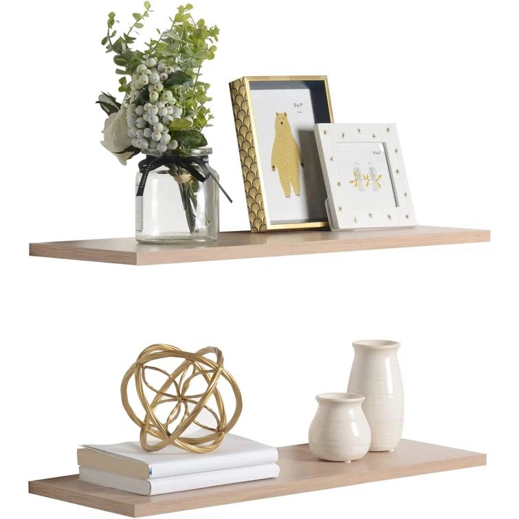 Light Oak 2-Tier Floating Wood Wall Shelves