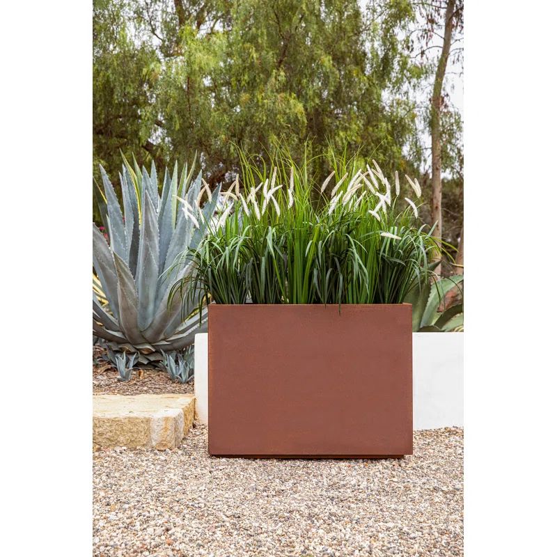 Tall Rectangular Rust Brown Corten Steel Outdoor Planter
