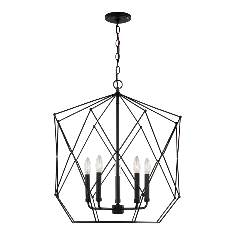 Midnight Black Geometric Steel 5-Light Pendant Chandelier