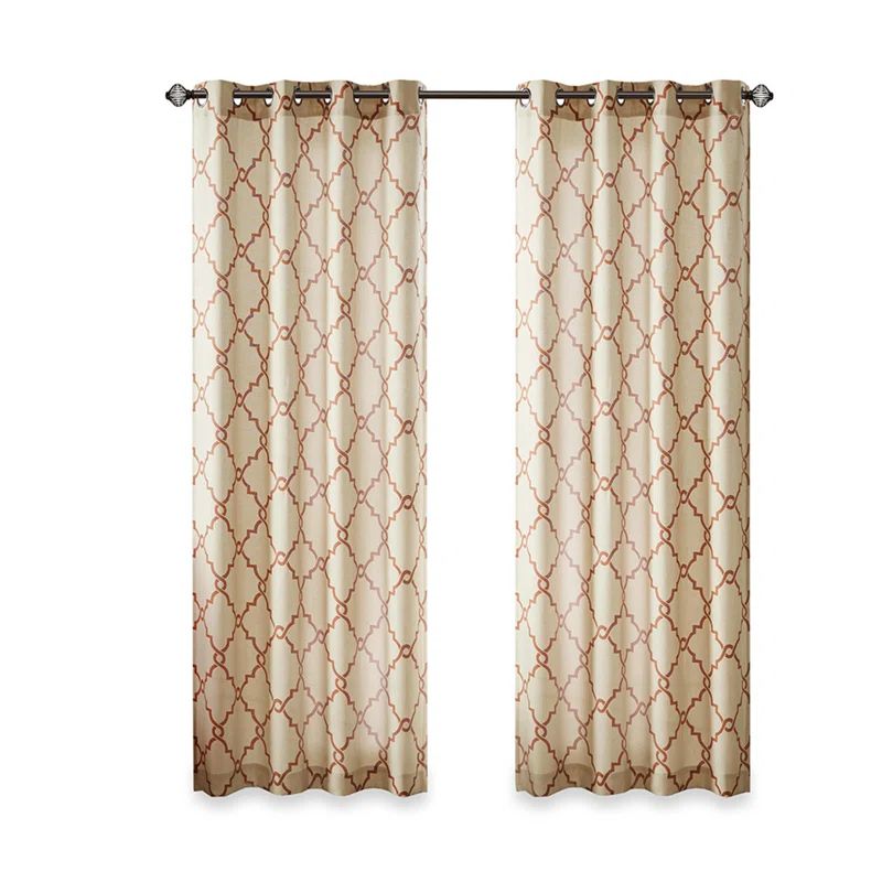 Beige and Gold Light-Filtering Grommet Top Curtain Panel