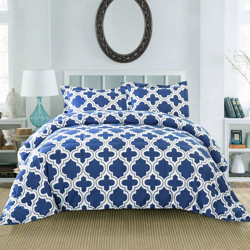 Navy Blue Geometric Down Alternative King Comforter Set