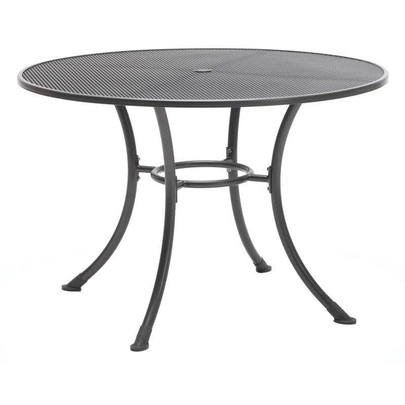 Gray 42" Round Steel Outdoor Dining Table with Umbrella Hole