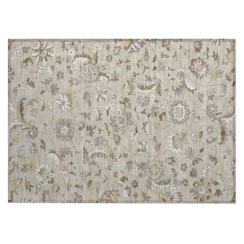 Beige Floral Synthetic Washable Rectangular Rug 20" x 30"