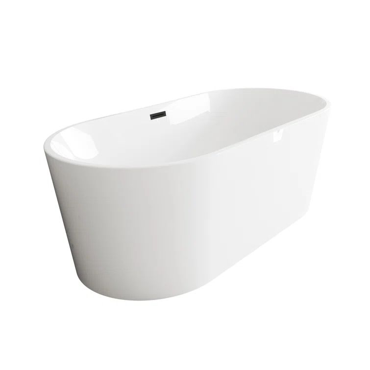 67 Inch Glossy White Acrylic Bathtub with Matte Black Trim