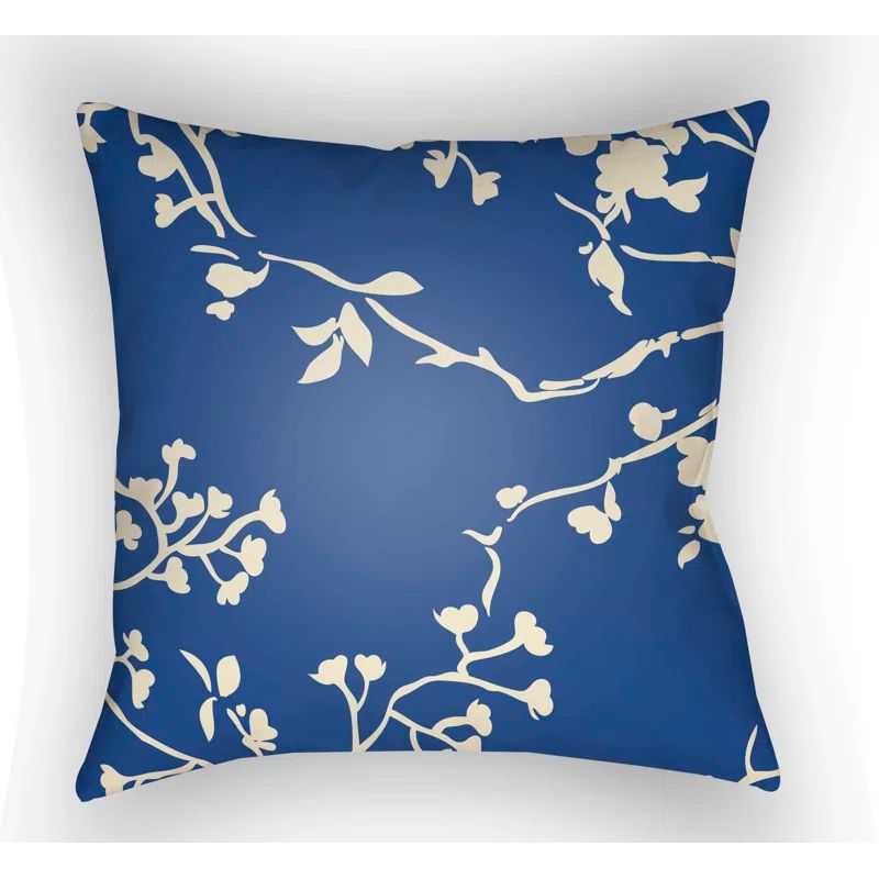 Dark Blue Chinoiserie Floral Square Throw Pillow Set