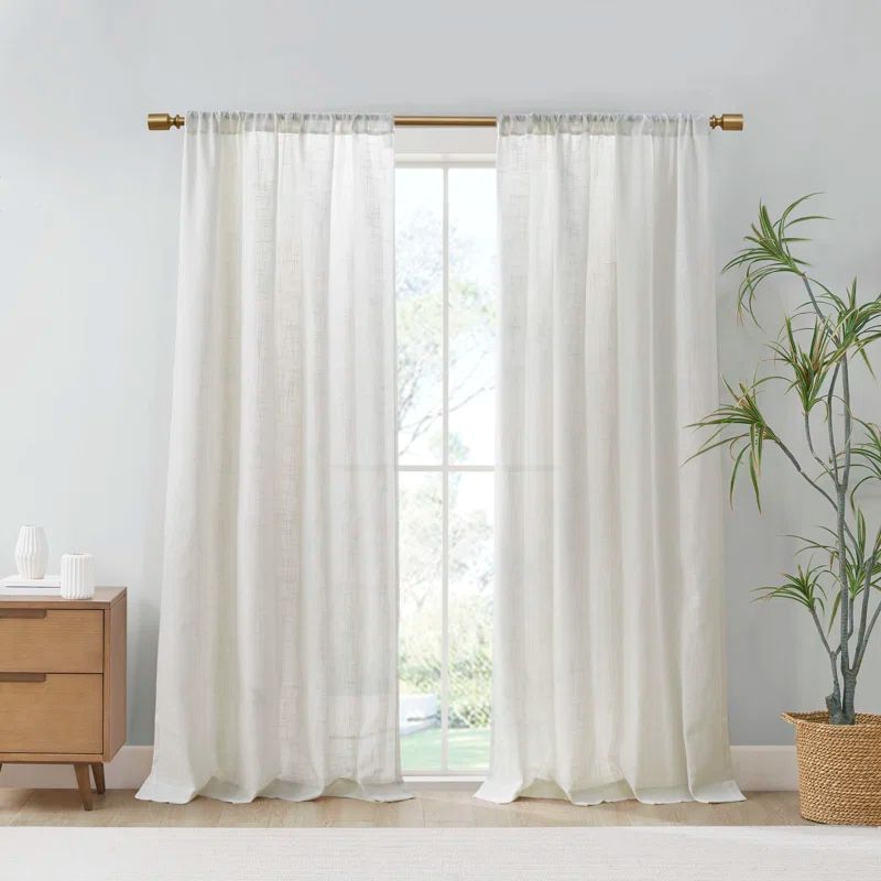 White Linen Blend Light Filtering Curtain Panel Pair