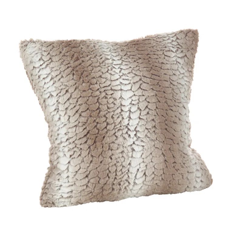 Beige Faux Fur Euro Pillow Cover with Zipper Closure