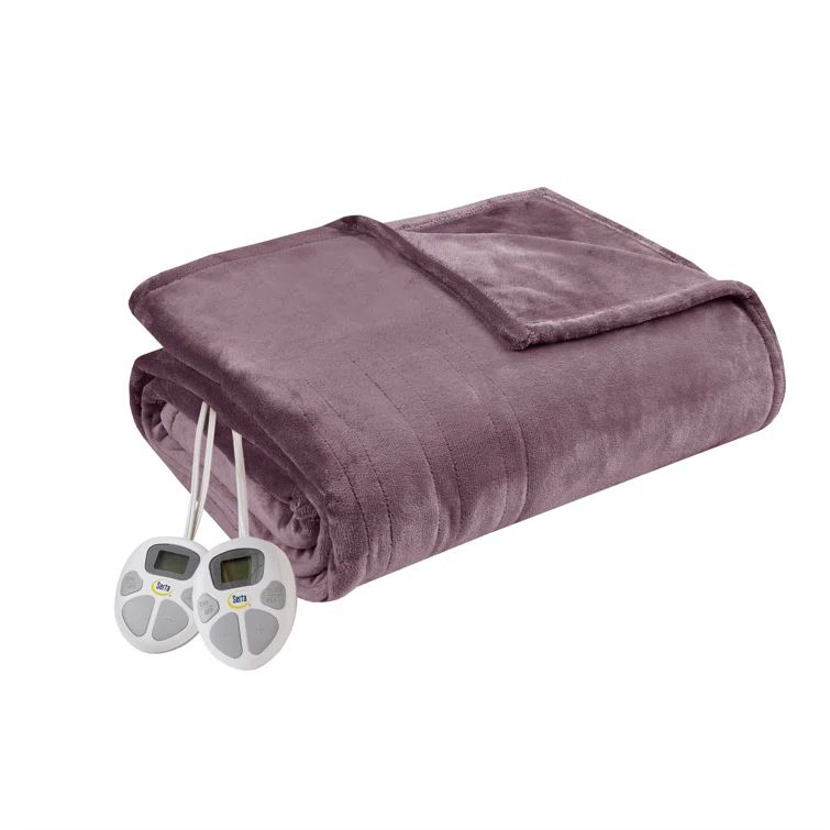 Twin Purple Plush Heated Blanket with Controller