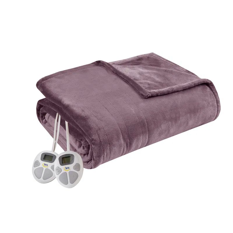 Twin Purple Plush Heated Blanket with Controller