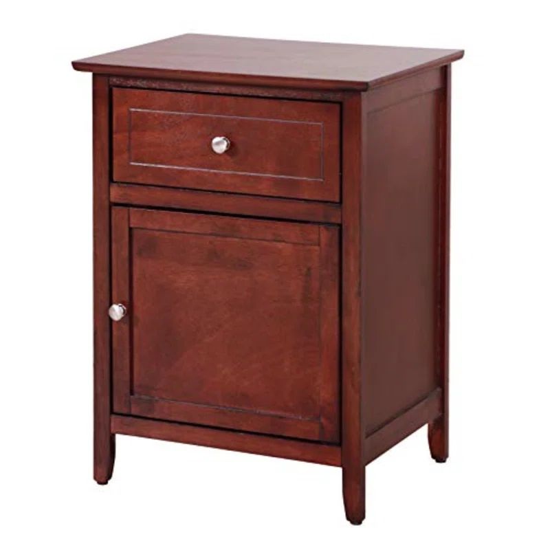 Elegant Cherry Wood & Nickel 1-Drawer Nightstand