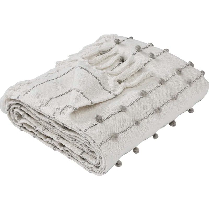 Ivory Cotton Knitted Reversible Throw Blanket, 60 x 70