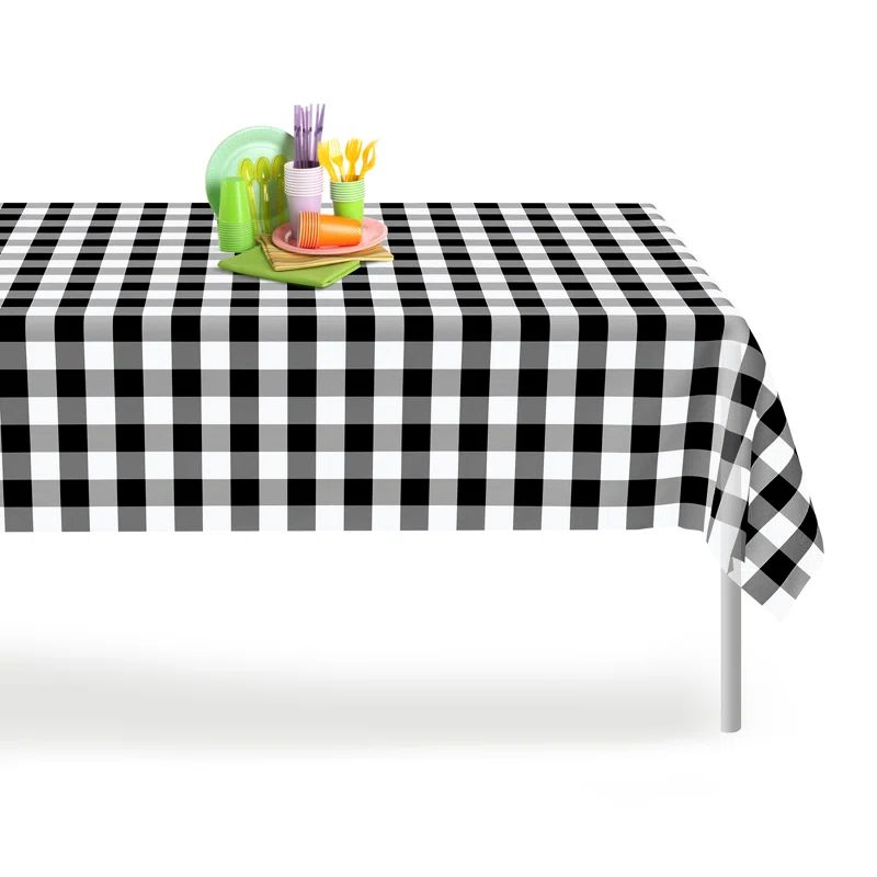 Black Gingham Rectangular Disposable Plastic Tablecloth, 108" x 54"