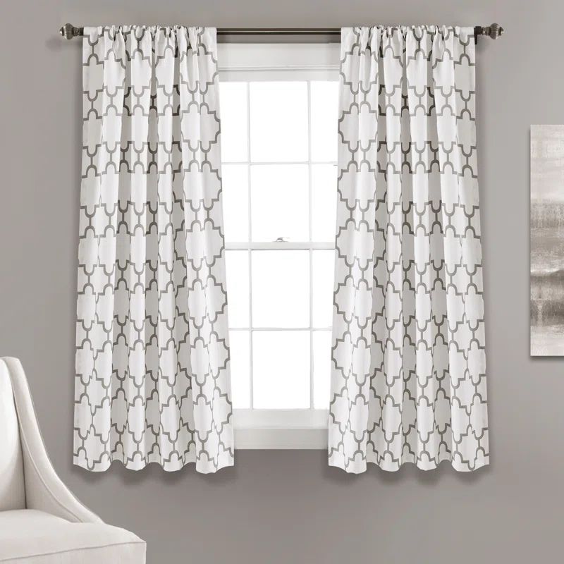 Gray Geometric Trellis Blackout Polyester Curtain Pair