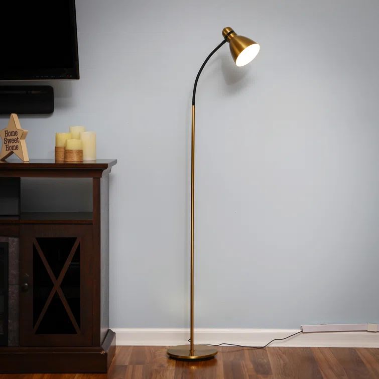 Avery 63" Oil-Rubbed Brass LED Arc Floor Lamp for Nursery & Kids